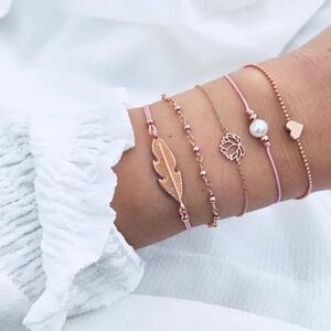 *ANTALYA* 5-Pc Rose Gold x Pink Heart Fashion Bracelet Set